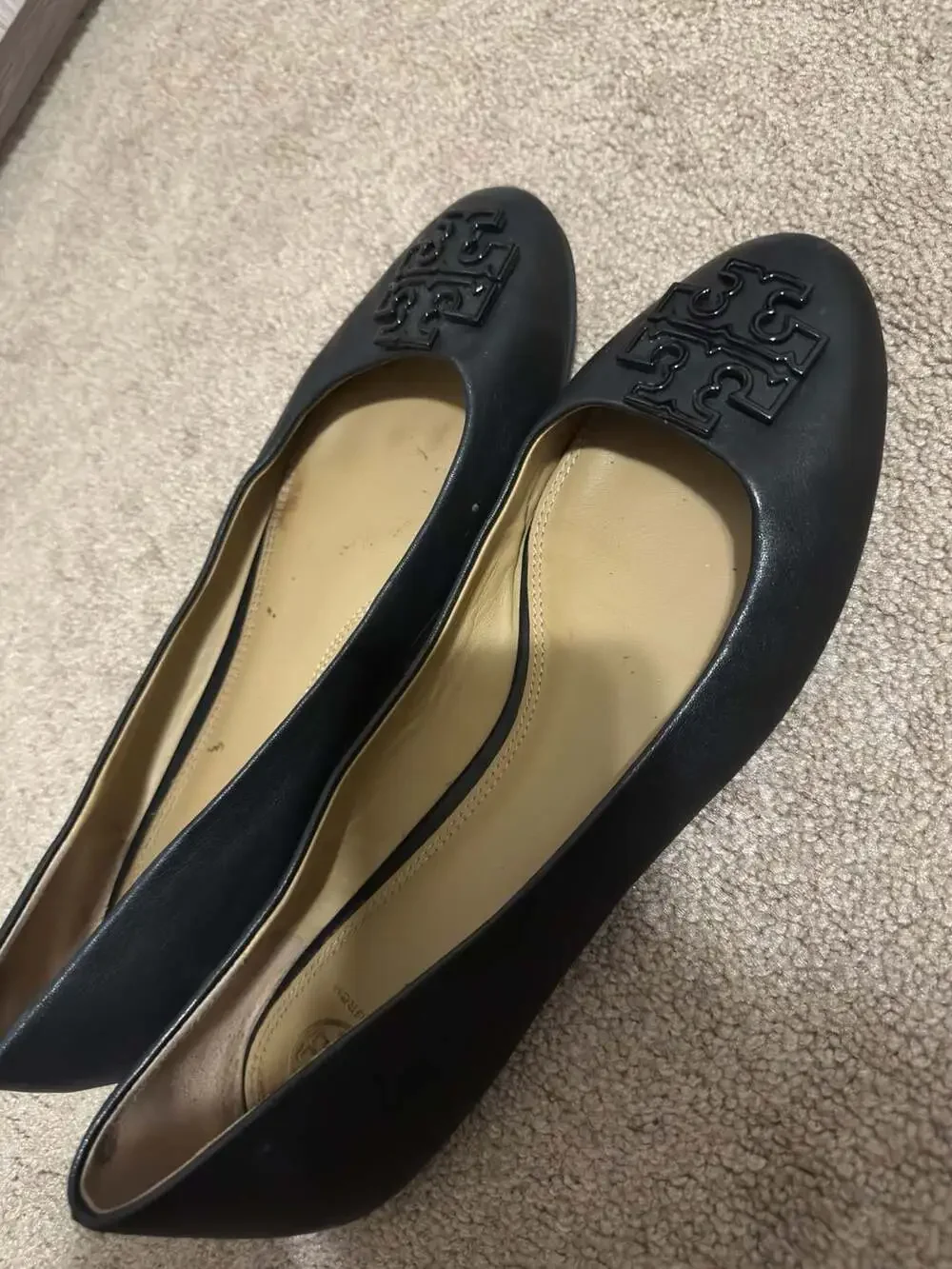 Tory Burch Black Leather Logo Ballet Flats